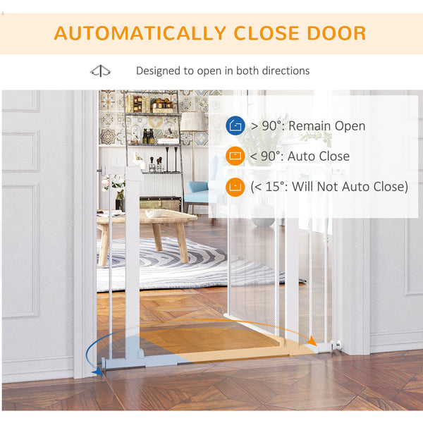 29.5"-40.6" Metal Pet Gate, Dog Gate with Auto Closing Door, Double Locking, for Doorways, Stairs, Hallways, White