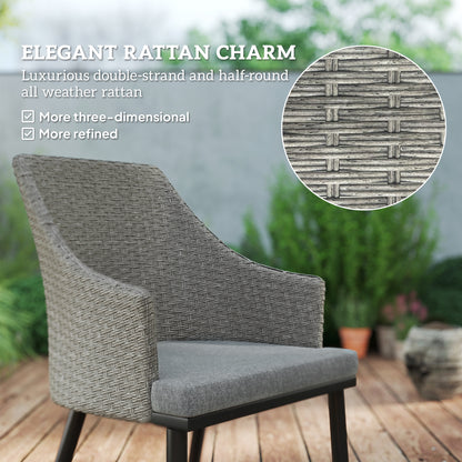 7 Piece Wicker Garden Furniture Set with Cushions, Parasol Hole, Slatted Top, for Garden, Porch, Balcony