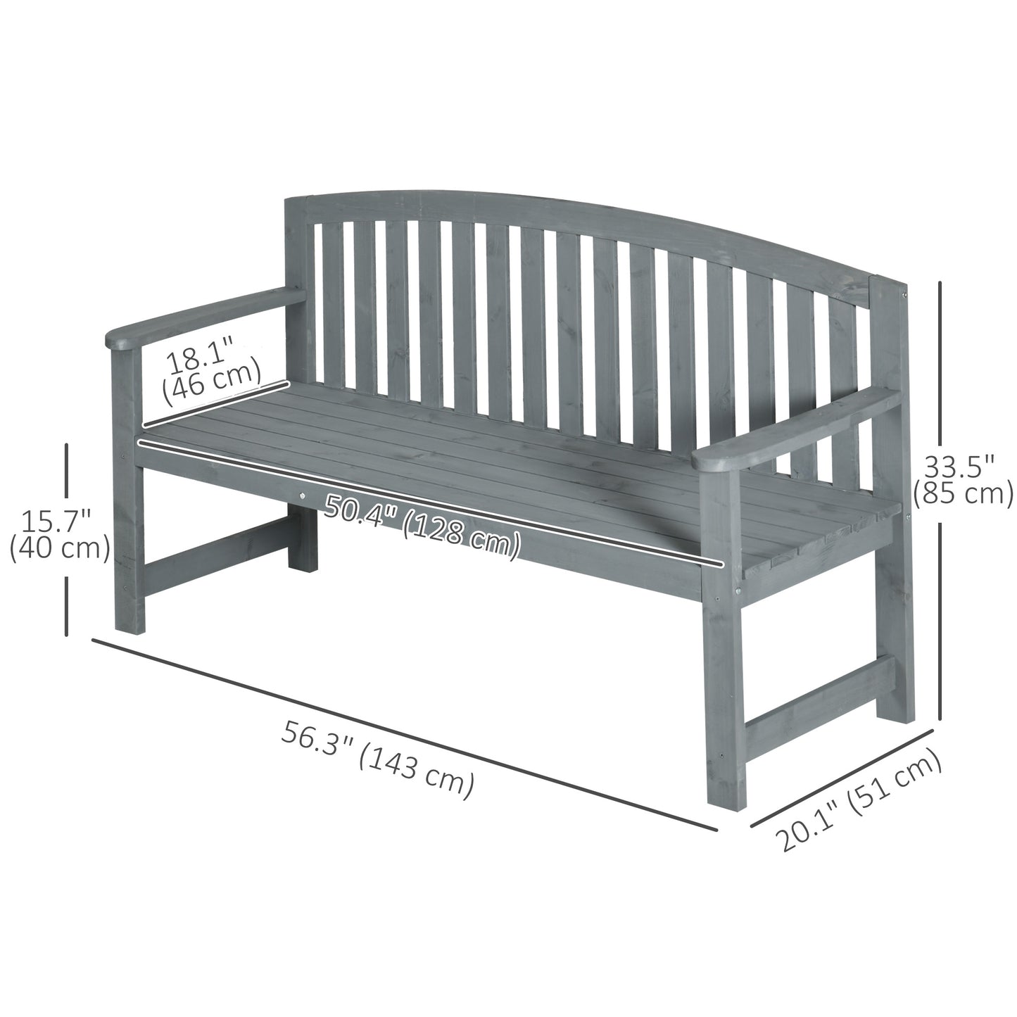 Outsunny Wooden Bench, Outdoor Bench with Slatted Design, Backrest, Armrests for Garden, Park, Backyard, Gray |