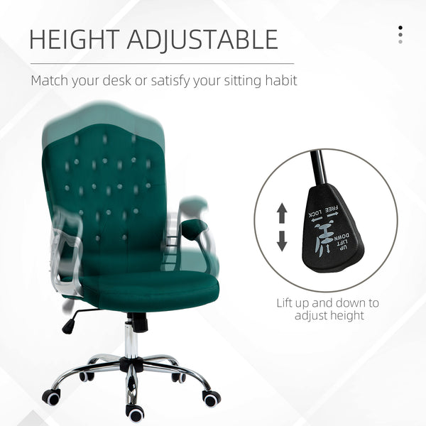 Chaise de bureau en velours, verte.