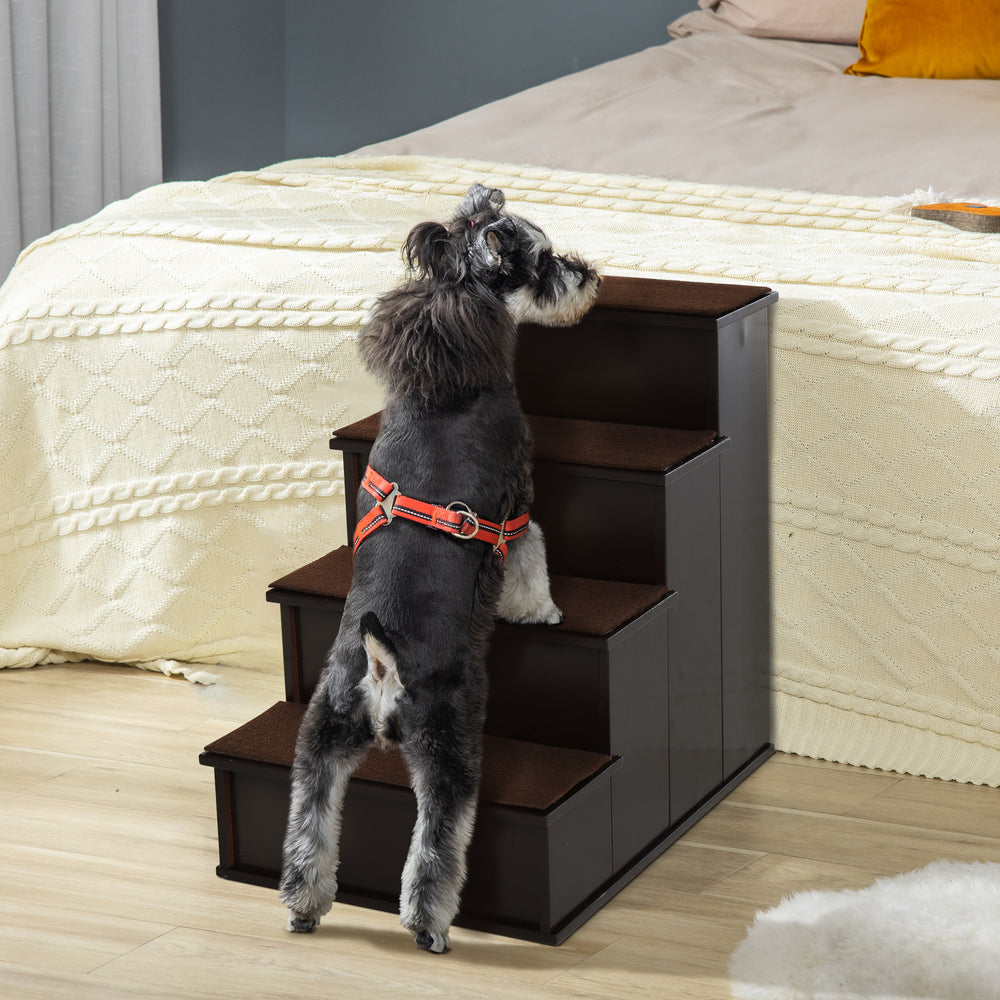 4-step wooden staircase, dark coffee color
