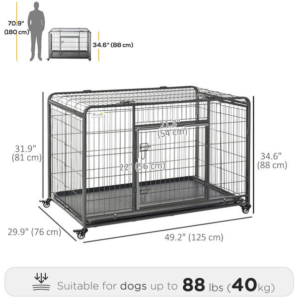 Cage pliable ultra-résistante avec double porte, roulettes verrouillables et plateau