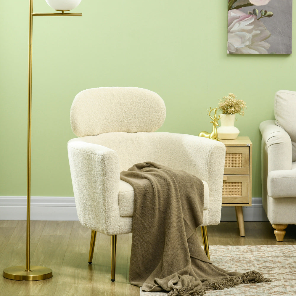 Fauteuil d'appoint tonneau avec appuie-tête amovible, blanc crème