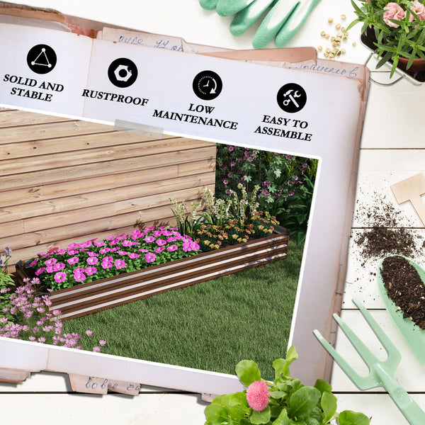 Jardinière surélevée galvanisée 2,44 m x 0,61 m x 0,30 m, marron