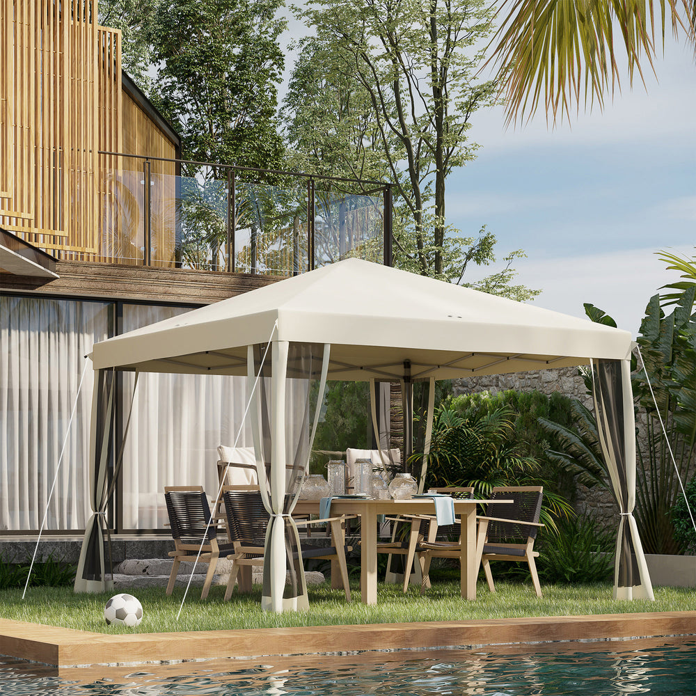 Gazebo pliant 10' x 10' avec filet latéral amovible et sac de transport, beige