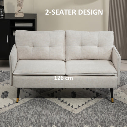 Canapé causeuse moderne 55 pouces en tissu avec dossier capitonné et pieds en acier, pour chambre à coucher et salon, blanc crème