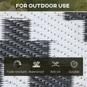 Tapis d'extérieur réversible pour patio, tapis en paille plastique 6' x 9' pour jardin, terrasse, plage, camping, noir et blanc