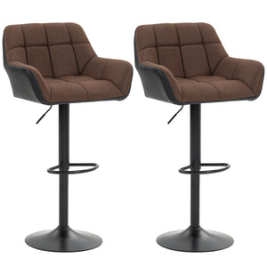Set of 2 swivel bar stools with footrest, black and brown