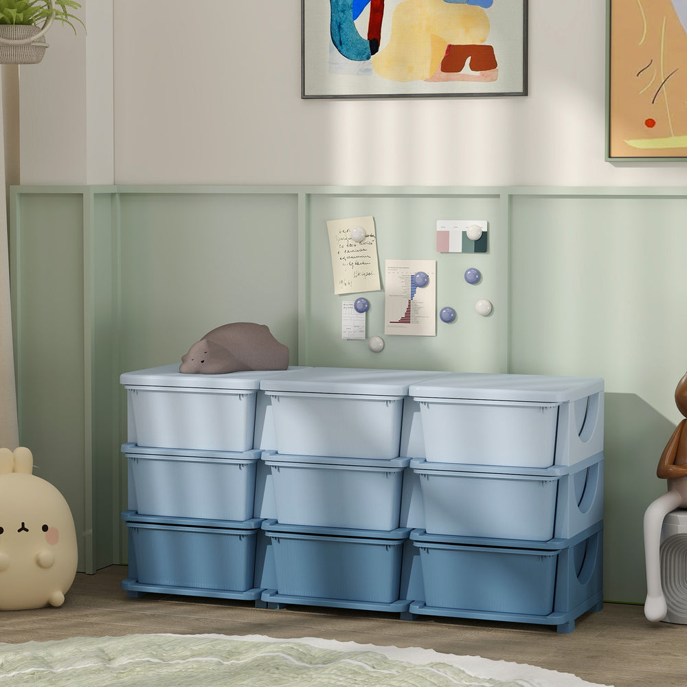 3-Tier 9-Drawer Plastic Toy Organizer, Blue