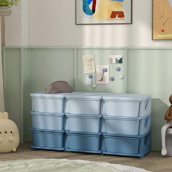 3-Tier 9-Drawer Plastic Toy Organizer, Blue