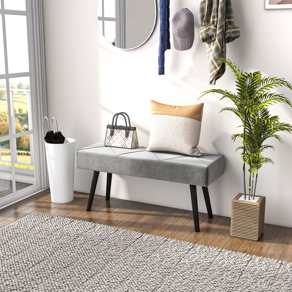 Banc de chambre rembourré avec pieds en acier, gris