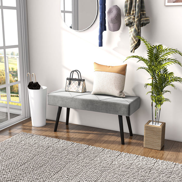Banc de chambre rembourré avec pieds en acier, gris