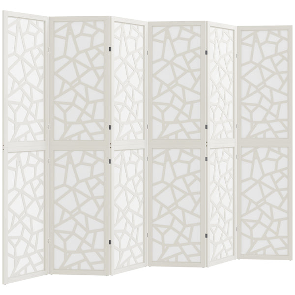 Paravent à 6 panneaux, 1,70 m, pliable et léger, motif géométrique, blanc