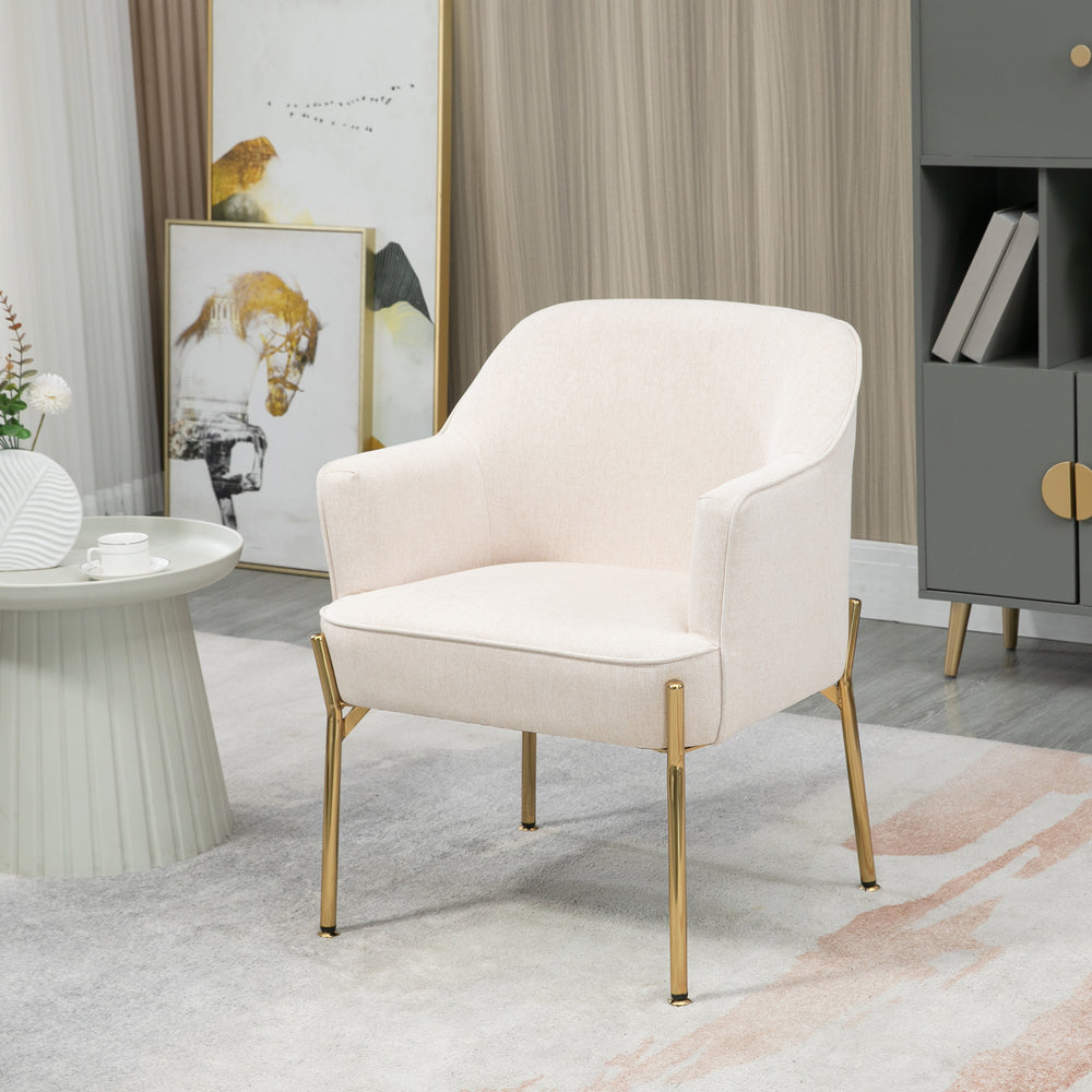 Fauteuil d'appoint moderne en tissu avec pieds en métal, blanc crème