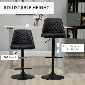 Lot de 2 tabourets de bar modernes en cuir synthétique, pivotants et réglables, noir