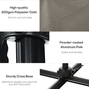 Parasol déporté carré de 8 pieds avec rotation à 360°, en aluminium, gris clair