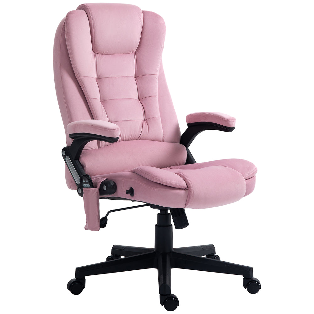 Reclining massage office chair with high back and swivel casters, pink