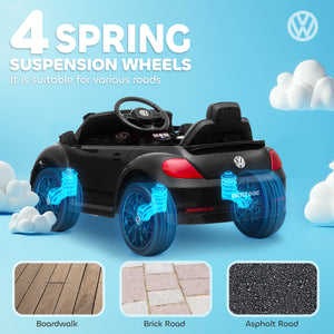 Voiture électrique 12V Volkswagen Beetle pour enfants, sous licence, avec télécommande, noire