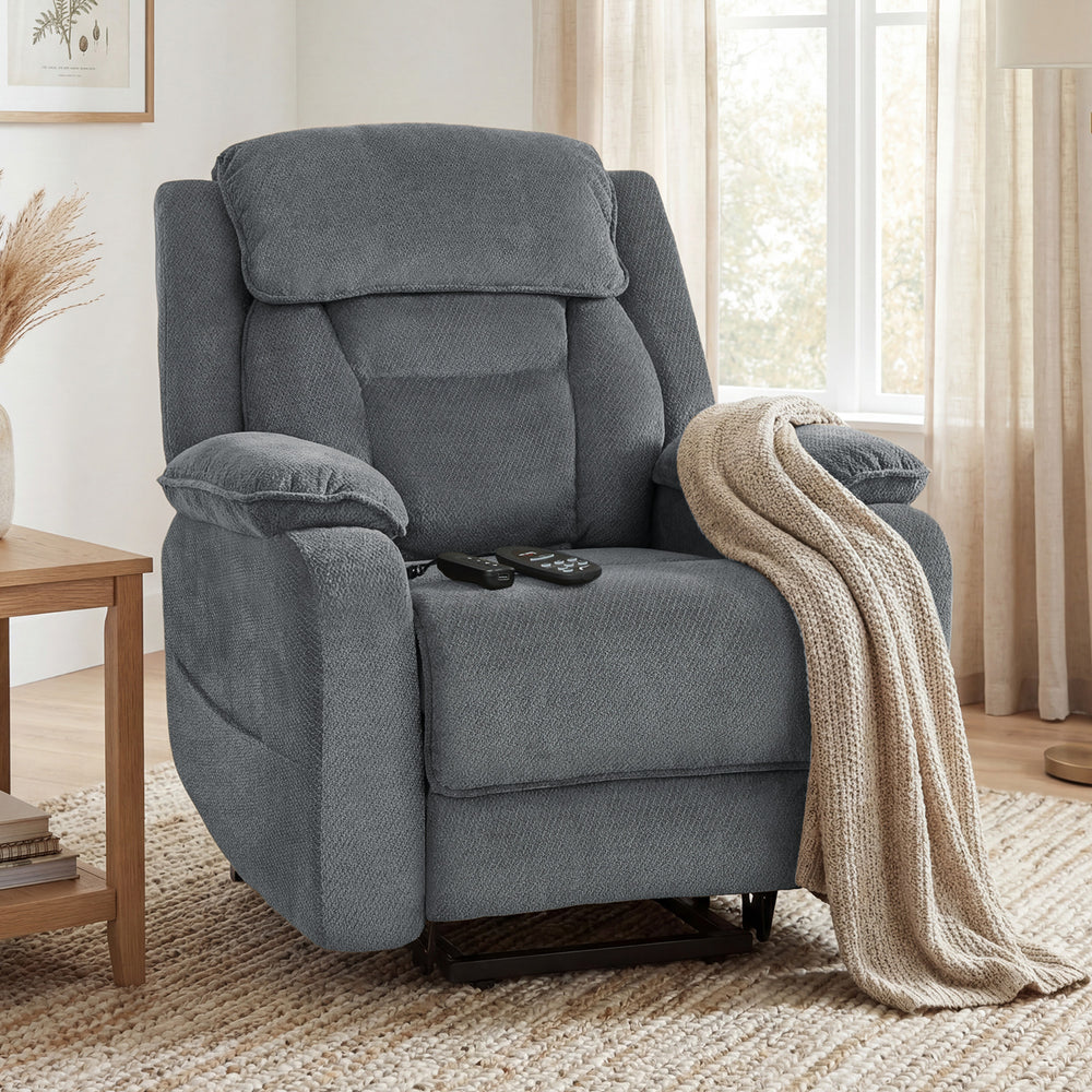 Power Recliner Chair with Massage, Electric Lift Chair for Elderly with Side Pockets, 2 Memory Positions, Remote, Grey