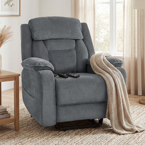 Power Recliner Chair with Massage, Electric Lift Chair for Elderly with Side Pockets, 2 Memory Positions, Remote, Grey