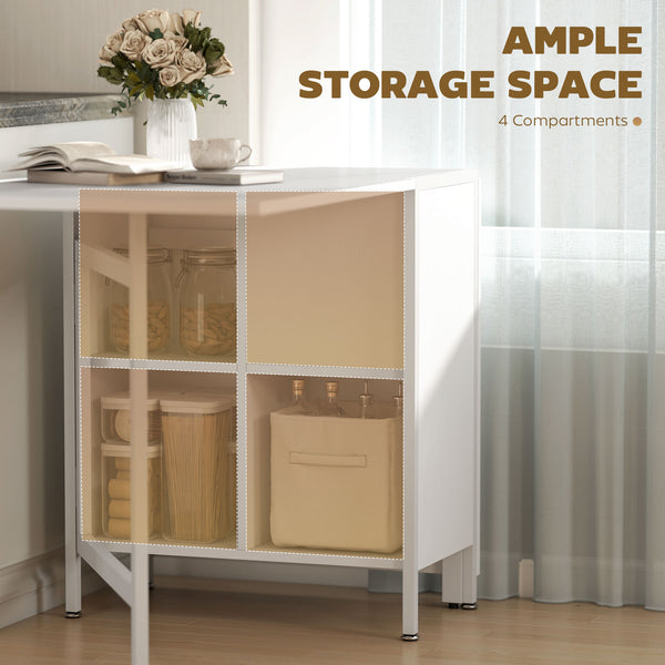 Multifunctional folding table with retractable shelves, white