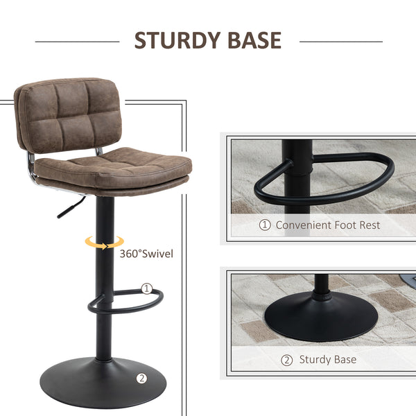 Set of 2 Counter Height Swivel Bar Stools with Adjustable Height, Backrest and Footrest, in PU Leather