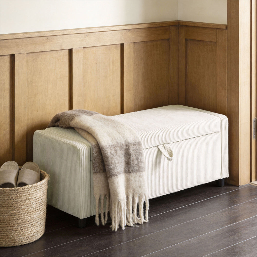 Pouf de rangement capitonné en velours côtelé avec rembourrage épais, beige
