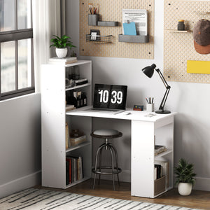 Modern computer desk with storage shelves, white