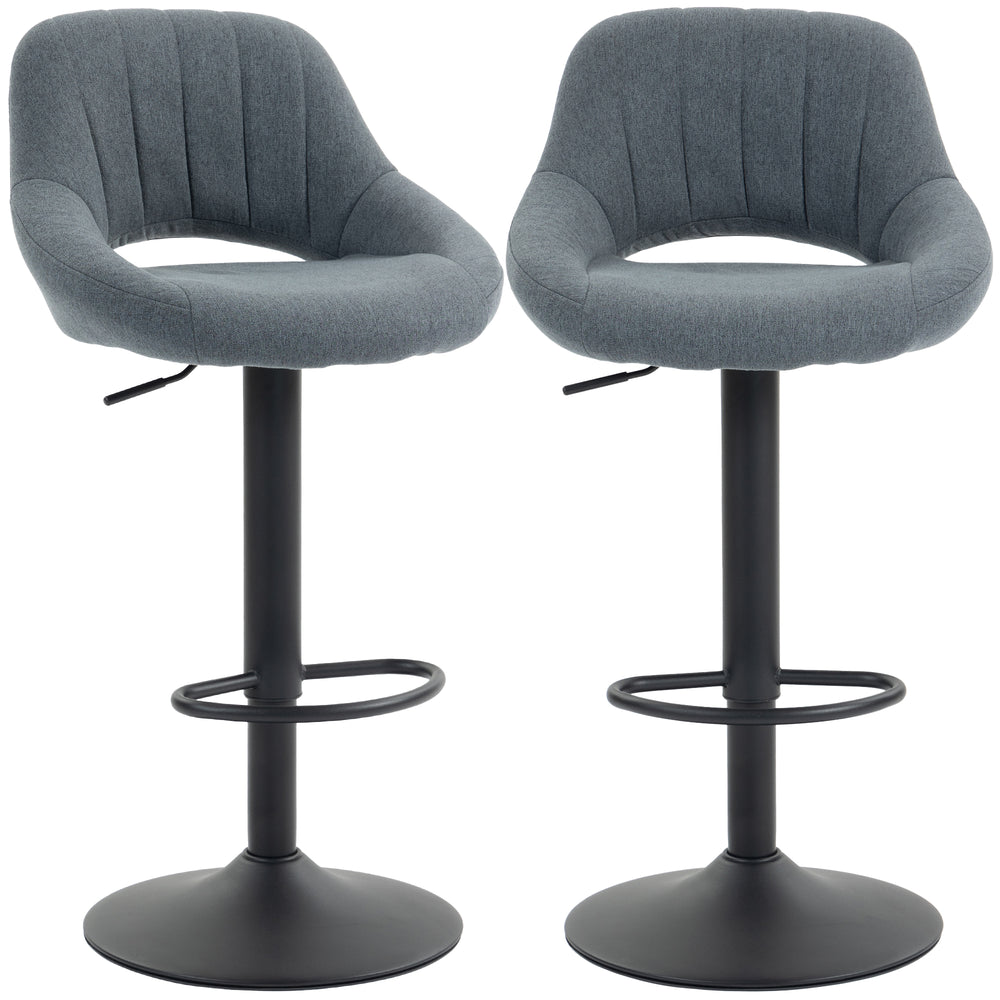 Swivel Bar Stools Set of 2, Linen Upholstered Counter Height Barstools with Round Metal Base