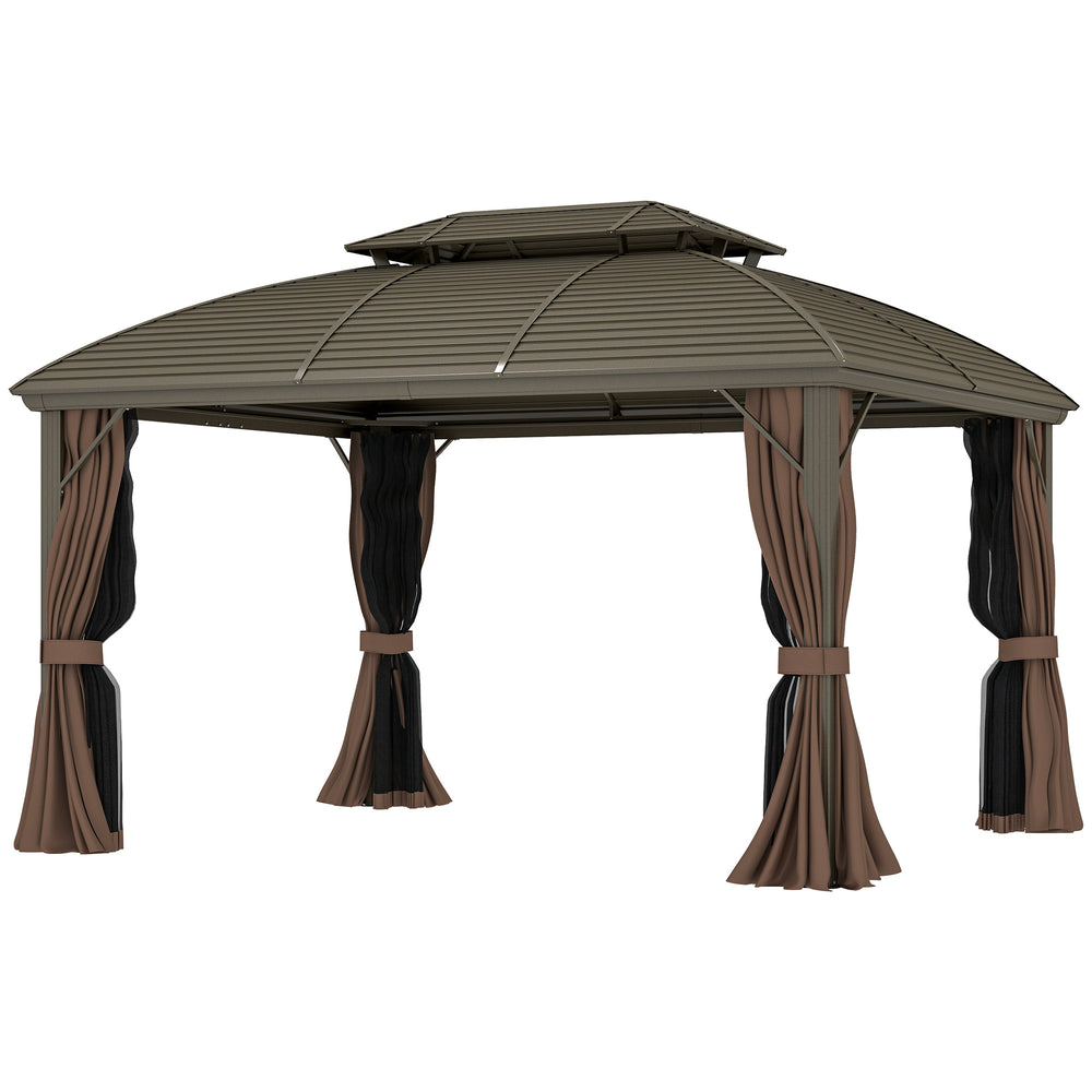 Abri extérieur avec double toit rigide, moustiquaire et rideaux, parfait pour protéger jardin, cour ou terrasse