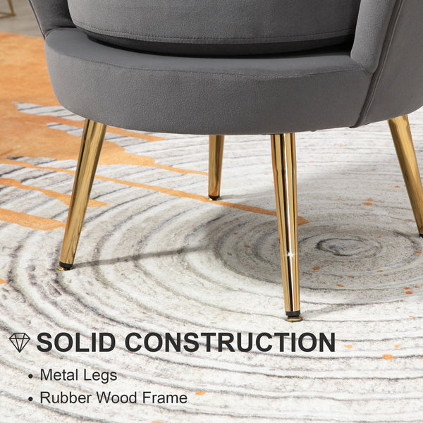 Fauteuil d'appoint lotus en tissu velours avec pieds en métal doré, gris