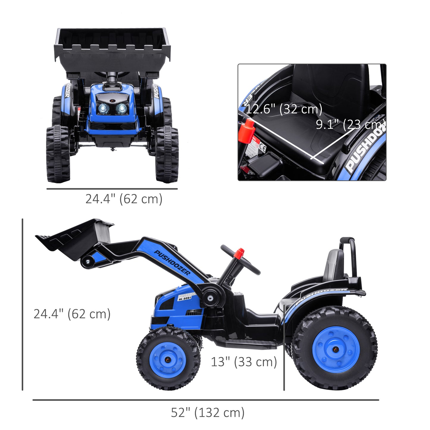 6V Battery Powered Kids Tractor, Ride-On Excavator, Music, Front Headlight, Reverse, Blue