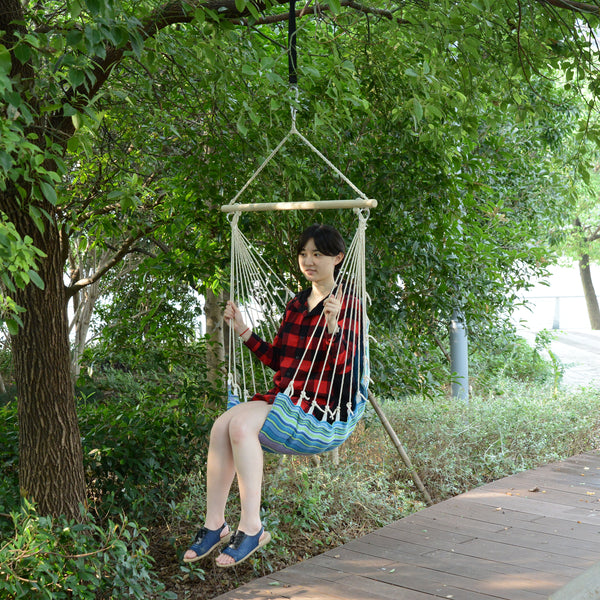 Hamac suspendu en corde tissée, bleu