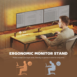 76" Gaming Desk, Computer Table with RGB Lights, USB Ports, Monitor Stand and 2 Fabric Drawers, Rustic Brown