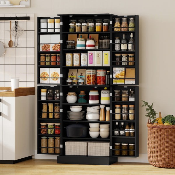 Armoire de cuisine avec 4 portes et 16 étagères pour salle à manger, noir