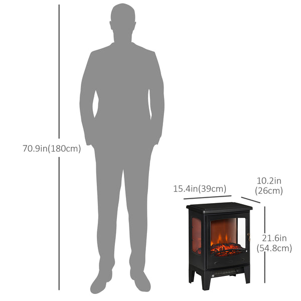 Poêle-cheminée autonome avec effet de flamme réaliste et température réglable 750 W/1 500 W, noir