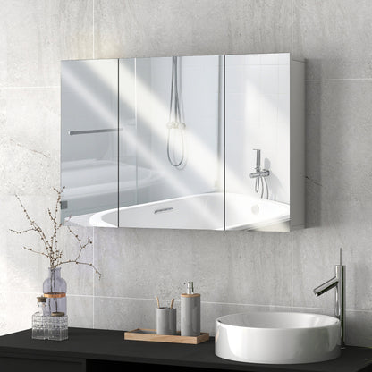 Armoire à pharmacie avec miroir, 3 portes et étagères réglables, blanche