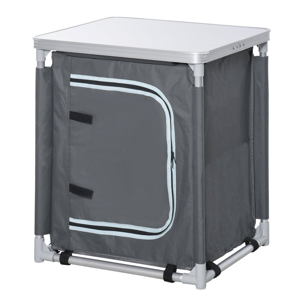 Station de cuisine de camping en aluminium avec placard à 2 étagères et sac de transport