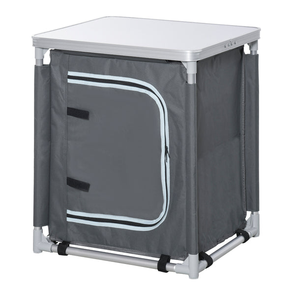 Station de cuisine de camping en aluminium avec placard à 2 étagères et sac de transport