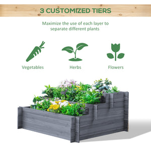 Jardinière surélevée en bois à 3 niveaux, gris