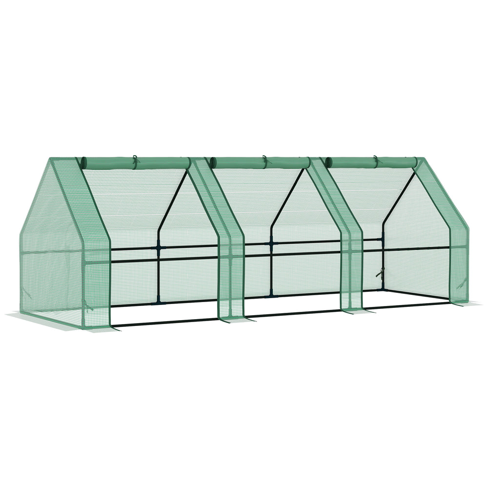 Mini serre tunnel portable verte en polyéthylène pour culture de plantes et fleurs avec portes enroulables zippées