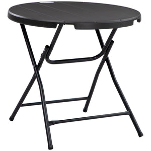 Table de patio ronde pliable avec plateau en PEHD et structure en acier, gris foncé
