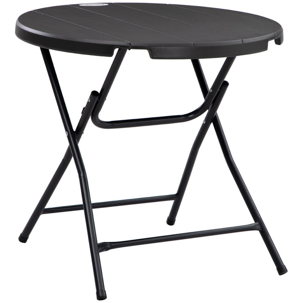 Table de patio ronde pliable avec plateau en PEHD et structure en acier, gris foncé