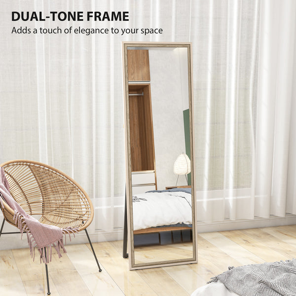 Rectangular full-length mirror with two-tone frame, white wood grain