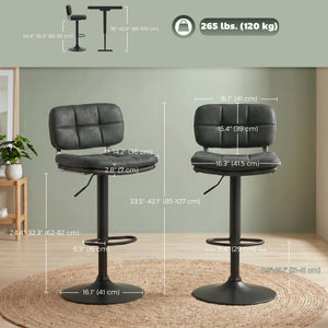 Tabourets de bar réglables en similicuir noir, lot de 2