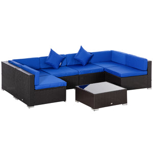 Ensemble de mobilier de jardin 7 pièces en rotin, canapé d'angle en osier pour terrasse, bleu