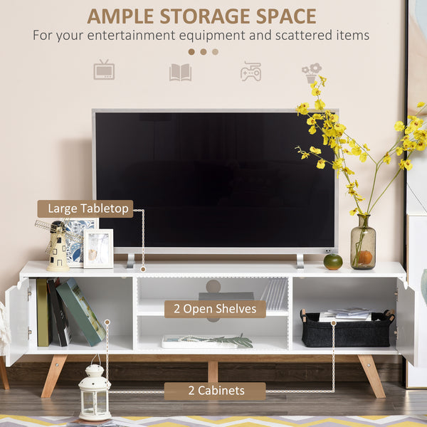 Meuble TV moderne en bois avec 2 tiroirs de rangement pour téléviseurs jusqu'à 65 pouces, blanc