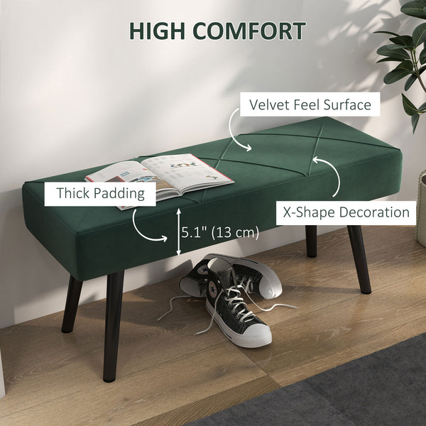 Banc de chambre rembourré moderne avec pieds en acier, vert