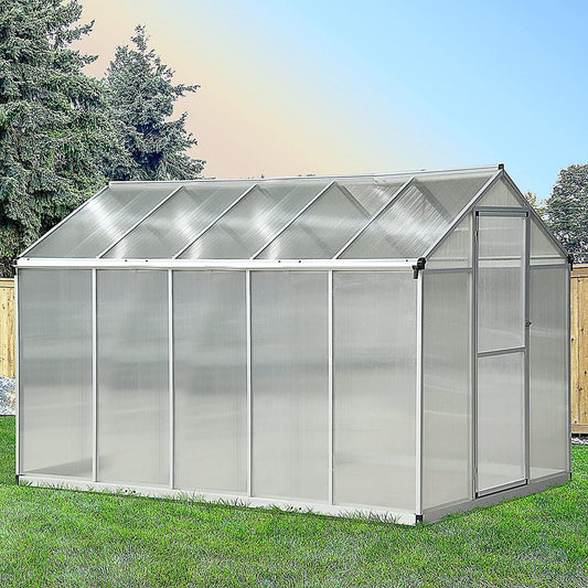Serre de jardin argentée avec panneaux en polycarbonate et cadre en aluminium, format compact 6 x 10 pieds