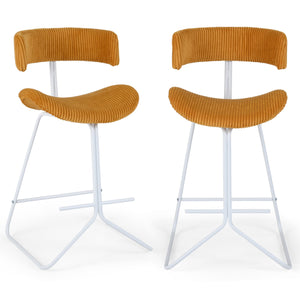 Set of 2 25-inch counter-height armless bar stools with padded seat and footrest - Orange